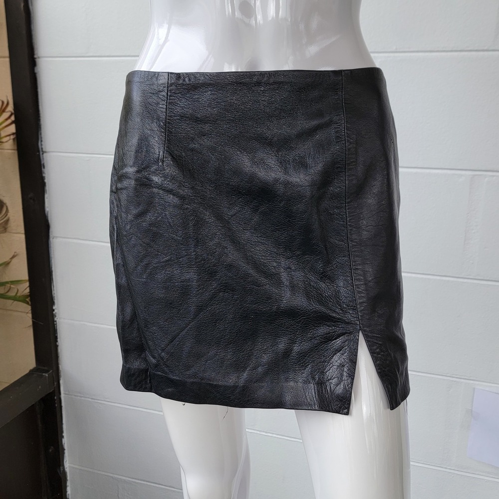 Vintage 90s Barneys New York Lamb Leather Black Mini Skirt Women's M‎